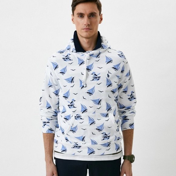 NWT Polo Ralph Lauren Men's FRENCH TERRY HOODIE SWEATSHIRT OCEAN BEAR PRINT - Picture 1 of 9
